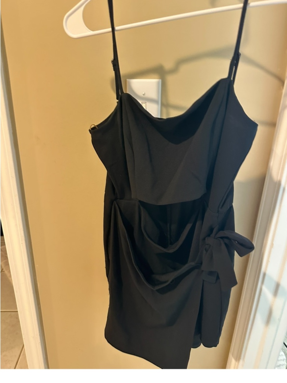 Women's Black Draped Slip Dress with Side Bow & Cut Out